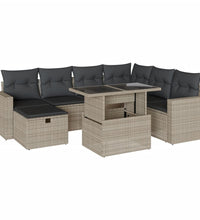 8-tlg. Garten-Sofagarnitur mit Kissen Hellgrau Poly Rattan
