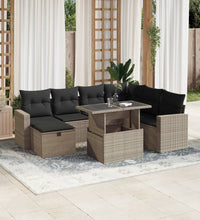 8-tlg. Garten-Sofagarnitur mit Kissen Hellgrau Poly Rattan