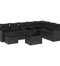 9-tlg. Garten-Sofagarnitur mit Kissen Schwarz Poly Rattan