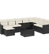 9-tlg. Garten-Sofagarnitur mit Kissen Schwarz Poly Rattan