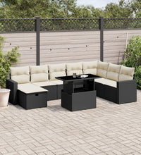 9-tlg. Garten-Sofagarnitur mit Kissen Schwarz Poly Rattan