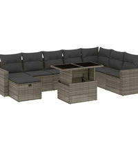 9-tlg. Garten-Sofagarnitur mit Kissen Grau Poly Rattan