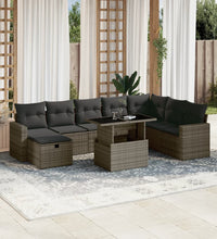9-tlg. Garten-Sofagarnitur mit Kissen Grau Poly Rattan