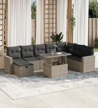 9-tlg. Garten-Sofagarnitur mit Kissen Hellgrau Poly Rattan