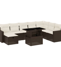 9-tlg. Garten-Sofagarnitur mit Kissen Braun Poly Rattan