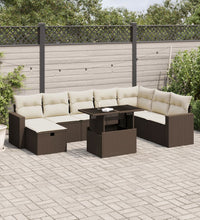 9-tlg. Garten-Sofagarnitur mit Kissen Braun Poly Rattan