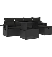 6-tlg. Garten-Sofagarnitur mit Kissen Schwarz Poly Rattan