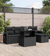 6-tlg. Garten-Sofagarnitur mit Kissen Schwarz Poly Rattan