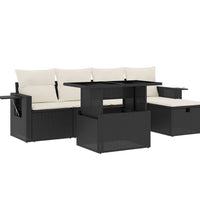 6-tlg. Garten-Sofagarnitur mit Kissen Schwarz Poly Rattan
