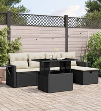 6-tlg. Garten-Sofagarnitur mit Kissen Schwarz Poly Rattan