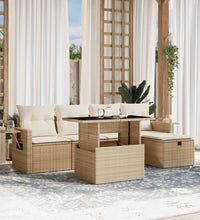 6-tlg. Garten-Sofagarnitur mit Kissen Beige Poly Rattan