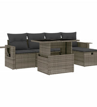 6-tlg. Garten-Sofagarnitur mit Kissen Grau Poly Rattan