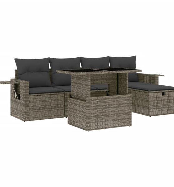 6-tlg. Garten-Sofagarnitur mit Kissen Grau Poly Rattan