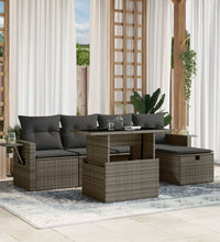 6-tlg. Garten-Sofagarnitur mit Kissen Grau Poly Rattan