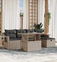 6-tlg. Garten-Sofagarnitur mit Kissen Hellgrau Poly Rattan