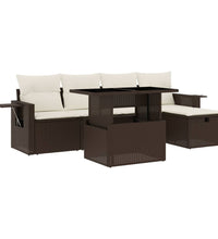 6-tlg. Garten-Sofagarnitur mit Kissen Braun Poly Rattan