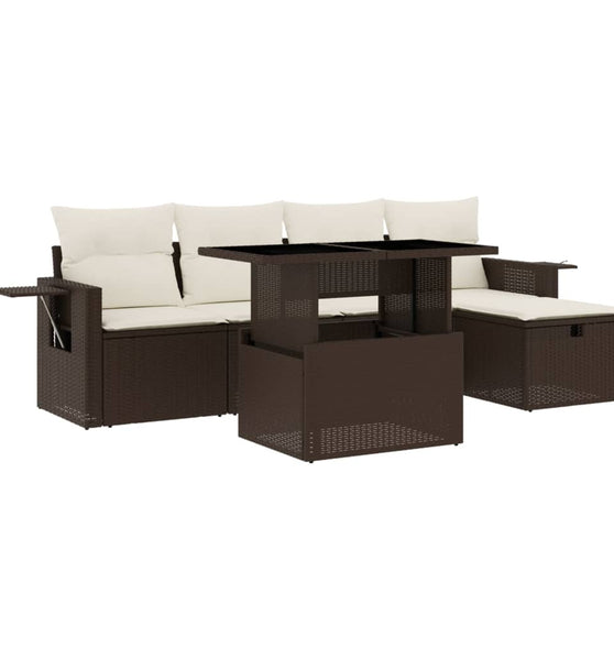 6-tlg. Garten-Sofagarnitur mit Kissen Braun Poly Rattan