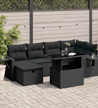 7-tlg. Garten-Sofagarnitur mit Kissen Schwarz Poly Rattan