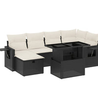 7-tlg. Garten-Sofagarnitur mit Kissen Schwarz Poly Rattan