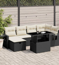 7-tlg. Garten-Sofagarnitur mit Kissen Schwarz Poly Rattan