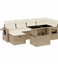 7-tlg. Garten-Sofagarnitur mit Kissen Beige Poly Rattan
