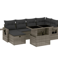 7-tlg. Garten-Sofagarnitur mit Kissen Grau Poly Rattan