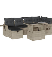 7-tlg. Garten-Sofagarnitur mit Kissen Hellgrau Poly Rattan