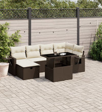 7-tlg. Garten-Sofagarnitur mit Kissen Braun Poly Rattan