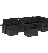 8-tlg. Garten-Sofagarnitur mit Kissen Schwarz Poly Rattan
