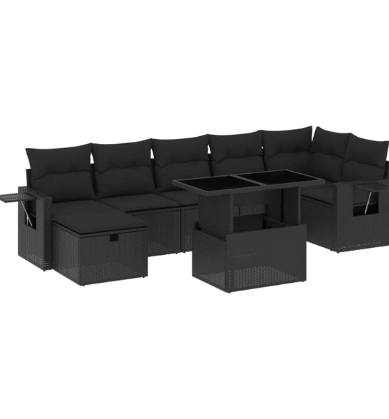 8-tlg. Garten-Sofagarnitur mit Kissen Schwarz Poly Rattan