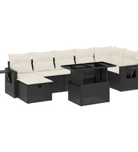 8-tlg. Garten-Sofagarnitur mit Kissen Schwarz Poly Rattan