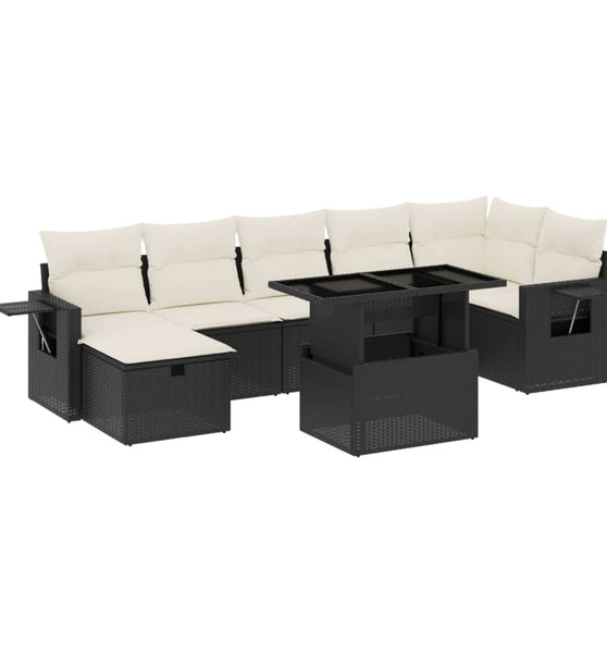 8-tlg. Garten-Sofagarnitur mit Kissen Schwarz Poly Rattan