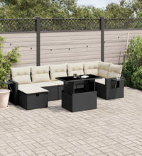 8-tlg. Garten-Sofagarnitur mit Kissen Schwarz Poly Rattan