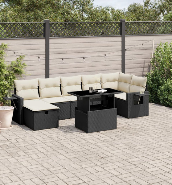 8-tlg. Garten-Sofagarnitur mit Kissen Schwarz Poly Rattan