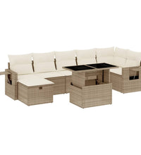 8-tlg. Garten-Sofagarnitur mit Kissen Beige Poly Rattan