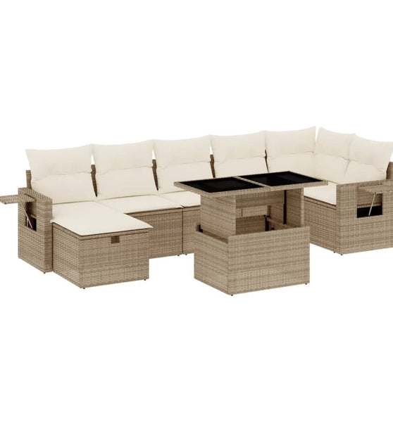 8-tlg. Garten-Sofagarnitur mit Kissen Beige Poly Rattan