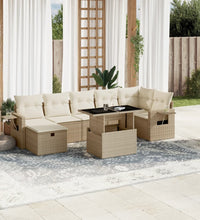 8-tlg. Garten-Sofagarnitur mit Kissen Beige Poly Rattan