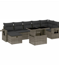 8-tlg. Garten-Sofagarnitur mit Kissen Grau Poly Rattan
