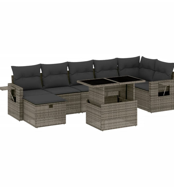 8-tlg. Garten-Sofagarnitur mit Kissen Grau Poly Rattan