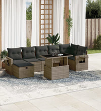 8-tlg. Garten-Sofagarnitur mit Kissen Grau Poly Rattan
