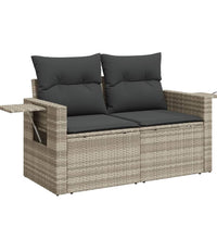 8-tlg. Garten-Sofagarnitur mit Kissen Hellgrau Poly Rattan