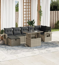8-tlg. Garten-Sofagarnitur mit Kissen Hellgrau Poly Rattan