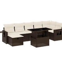 8-tlg. Garten-Sofagarnitur mit Kissen Braun Poly Rattan