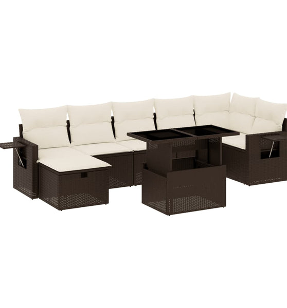 8-tlg. Garten-Sofagarnitur mit Kissen Braun Poly Rattan