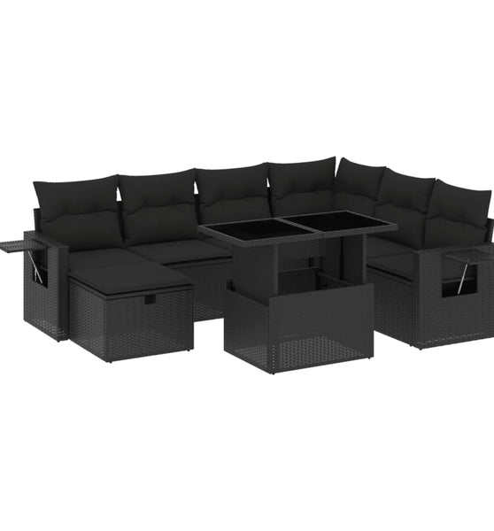 8-tlg. Garten-Sofagarnitur mit Kissen Schwarz Poly Rattan