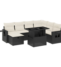 8-tlg. Garten-Sofagarnitur mit Kissen Schwarz Poly Rattan