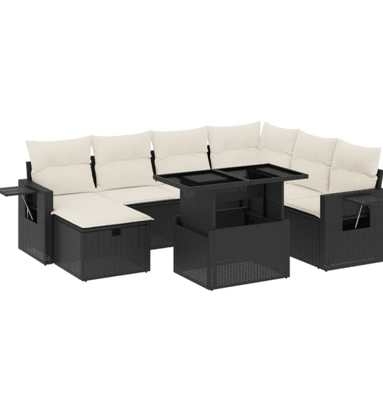 8-tlg. Garten-Sofagarnitur mit Kissen Schwarz Poly Rattan