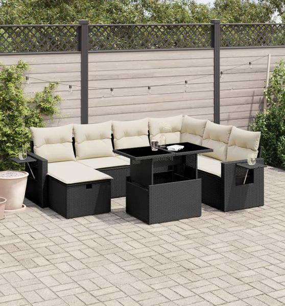 8-tlg. Garten-Sofagarnitur mit Kissen Schwarz Poly Rattan