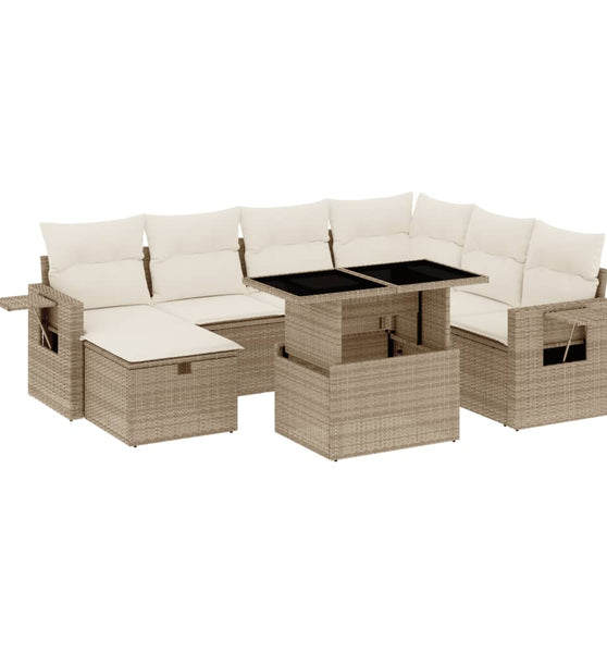 8-tlg. Garten-Sofagarnitur mit Kissen Beige Poly Rattan