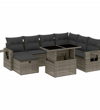 8-tlg. Garten-Sofagarnitur mit Kissen Grau Poly Rattan